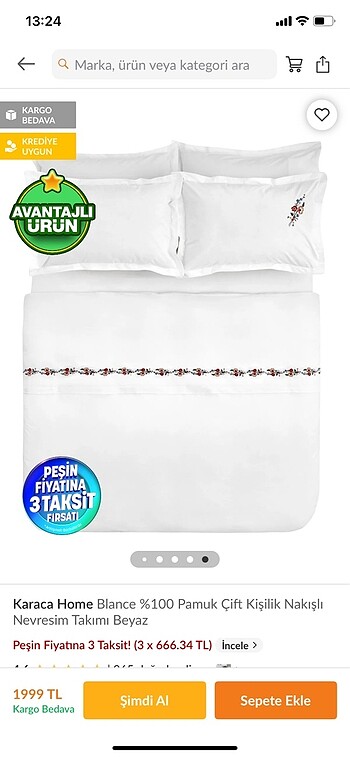 Beden beyaz Renk Karaca home nevresim