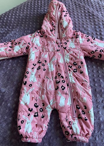 Kapüşonlu Pembe Tavşan Desenli Bebek Tulumu - Görsel 2
