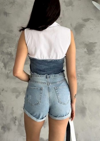l Beden Gri Tie-Dye Mini Kot gömlek