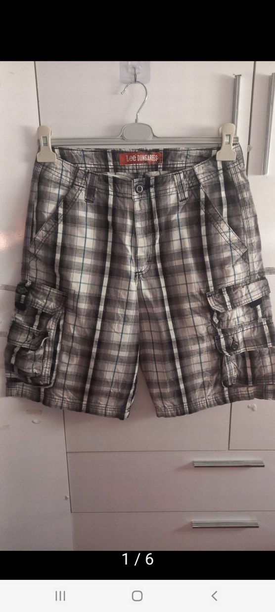 Gri Kareli Loose Fit Erkek Kargo Şort - Görsel 3