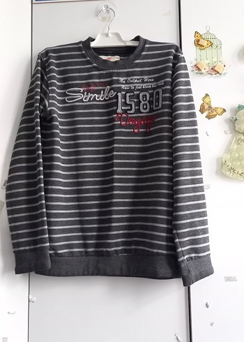 Gri Çizgili Erkek çocuk Sweatshirt - Görsel 5
