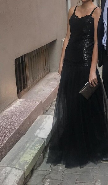 l Beden Pul payet detaylı tüllü abiye