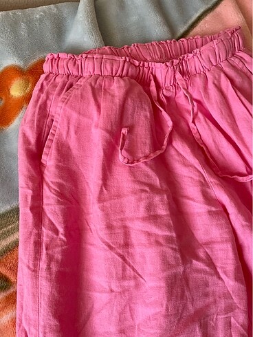 Pembe keten pantolon