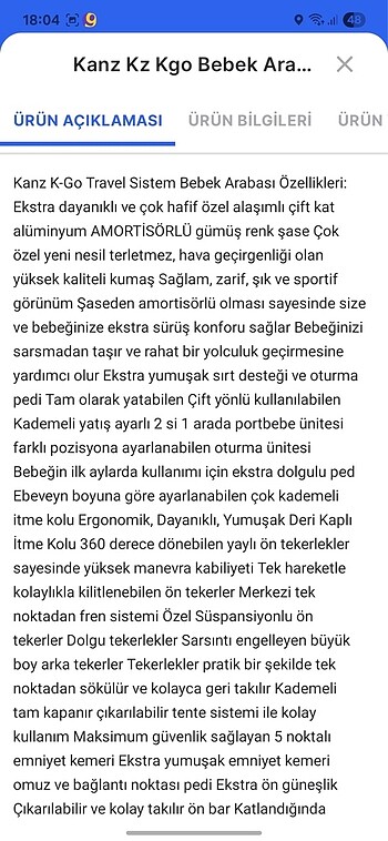 0 - 13 kg Beden siyah Renk Kanz k-go Travel sistem bebek arabası