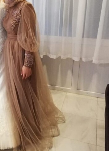 m Beden camel Renk Abiye