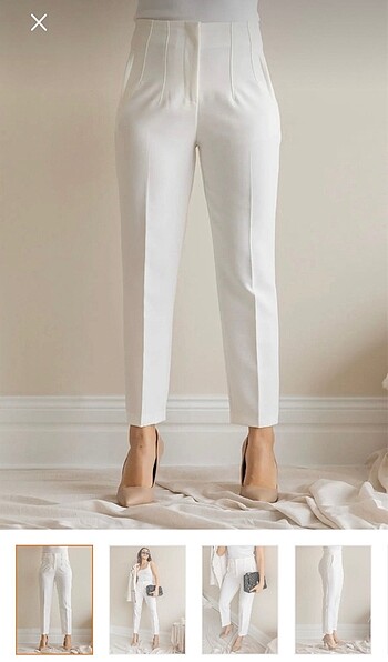 Yüksek Bel Kumaş Pantolon Beyaz