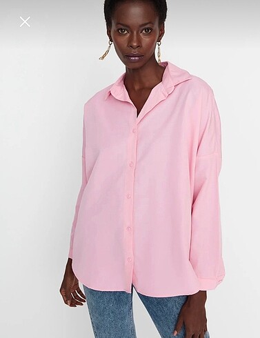 Pembe Oversize Dokuma Gömlek