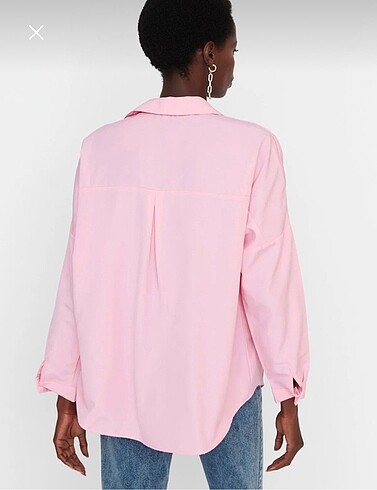 l Beden Pembe Oversize Dokuma Gömlek