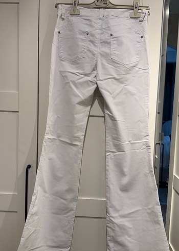 Kadın Beyaz Pamuklu Midi Kumaş Pantolon - Görsel 5