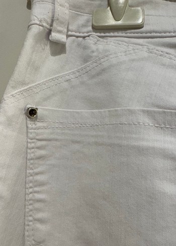 Kadın Beyaz Pamuklu Midi Kumaş Pantolon - Görsel 4