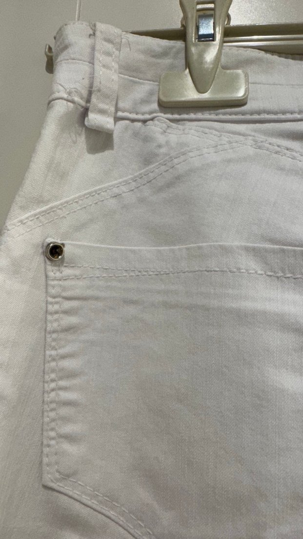 Kadın Beyaz Pamuklu Midi Kumaş Pantolon - Görsel 4