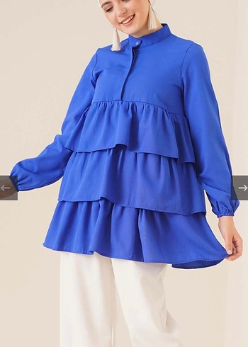 Mavi Mini Fırfırlı Salaş Tunik