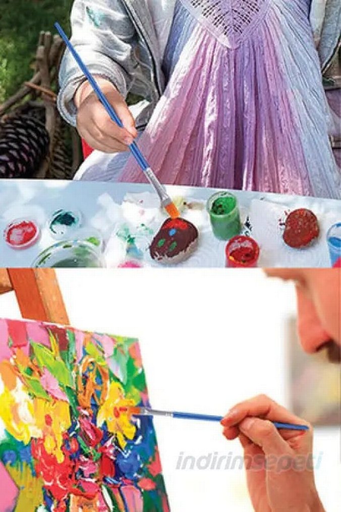 Mavi Saplı Düz Uçlu Fırça Seti 100 adet - Görsel 2