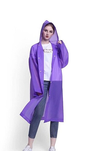 xl Beden Bayan Yağmurluk Kapüşonlu Pembe Mor 