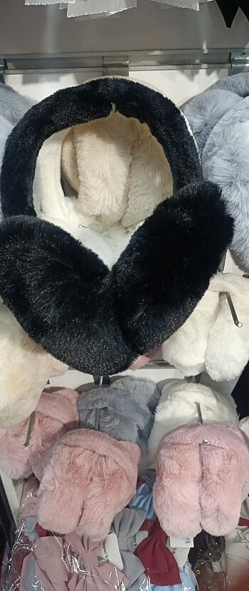Katlamalı peluş tüylü kulaklık büyük boy farklı renklerde 1 adet