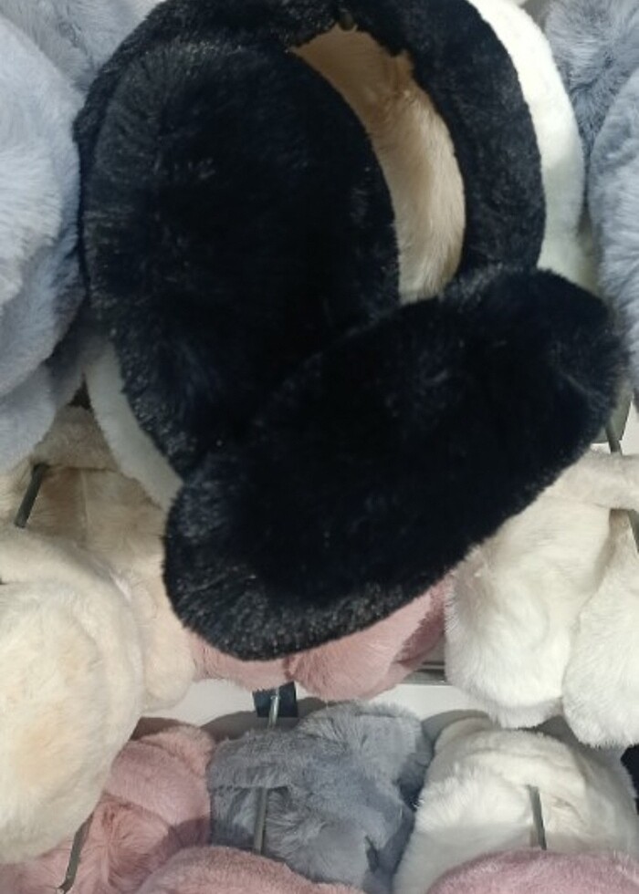 Katlamalı peluş tüylü kulaklık büyük boy farklı renklerde 2 adet - Görsel 2