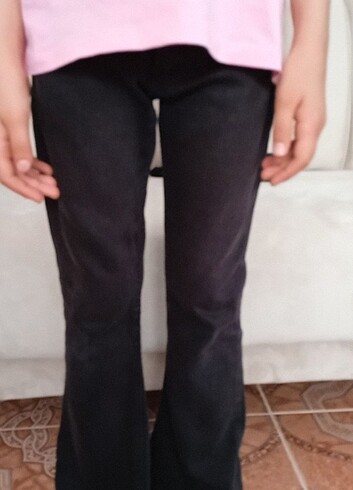 11-12 Yaş Beden siyah Renk Kız çocuk İspanyol paça pantolon 