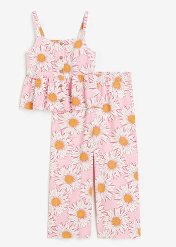 H&M Pembe Çiçek Desenli Bebek Kız Takımı