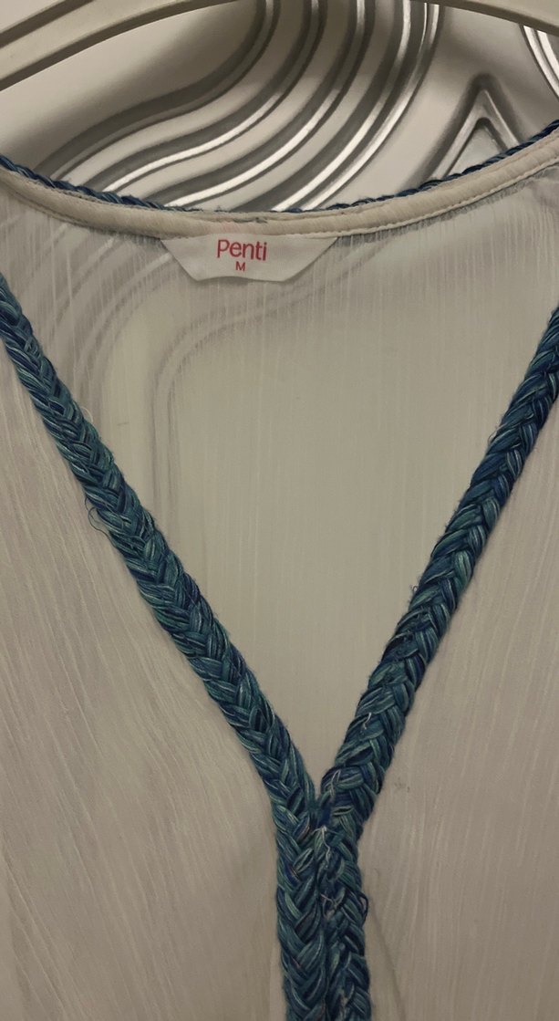 Püsküllü V Yakalı Uzun Beyaz Bohem pareo - Görsel 2