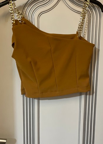 Zincir Detaylı Bej Mini Askılı Üst - Görsel 2
