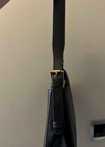 Siyah Deri Tokalı Kadın Omuz Çantası - Görsel 2