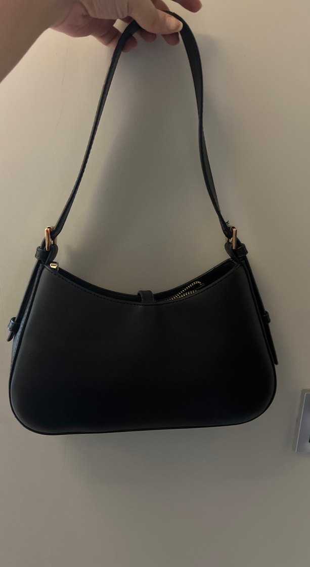 Siyah Deri Tokalı Kadın Omuz Çantası - Görsel 3