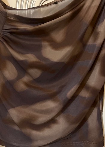 Kadın Kahverengi Drapeli Uzun Kollu omzu açık Bluz - Görsel 2