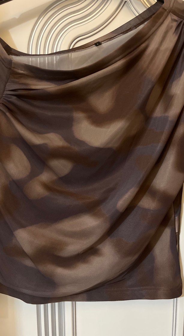 Kadın Kahverengi Drapeli Uzun Kollu omzu açık Bluz - Görsel 2