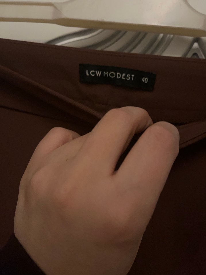 Düğmeli Kahverengi ispanyol paça Kumaş Pantolon - Görsel 2