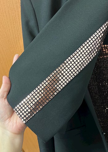 Kadın Siyah Ceket, bluz, Düz Kesim + payetli pantolon (takım) - Görsel 3