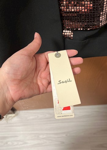 Kadın Siyah Ceket, bluz, Düz Kesim + payetli pantolon (takım) - Görsel 8