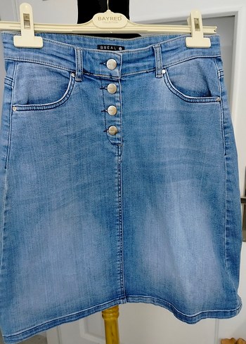 36 beden Düğmeli Mavi Denim Midi Etek