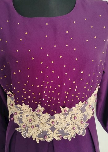 42 beden Uzun Mor İşlemeli Kadın Abiye - Görsel 2