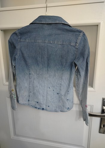 10/11 yas  Nakışlı Mavi Denim Gömlek - Görsel 5