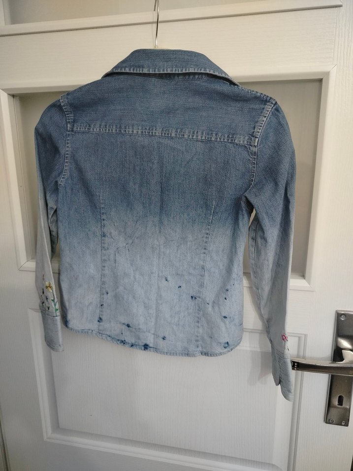 10/11 yas  Nakışlı Mavi Denim Gömlek - Görsel 5