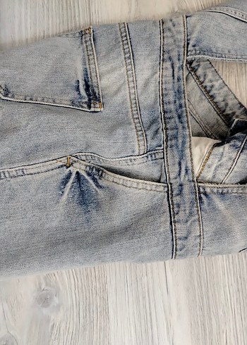 38,beden   Gri Kadın Denim Kısa Salopet - Görsel 5