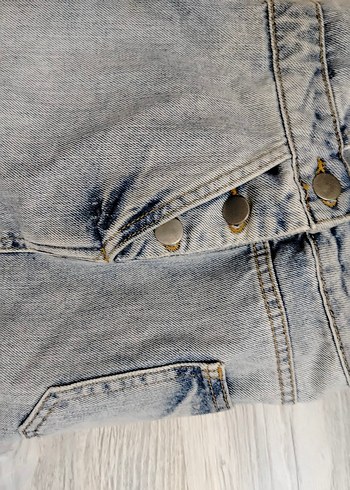 38,beden   Gri Kadın Denim Kısa Salopet - Görsel 4