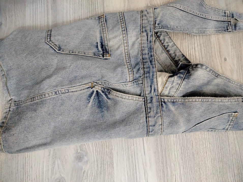 38,beden   Gri Kadın Denim Kısa Salopet - Görsel 5