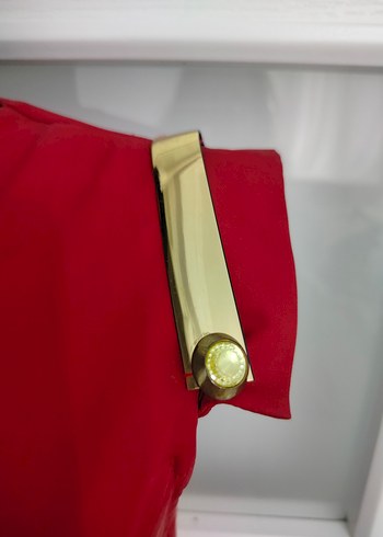 40 beden Elbise Kemer Detaylı Kırmızı Mini Ofis Elbisesi - Görsel 3