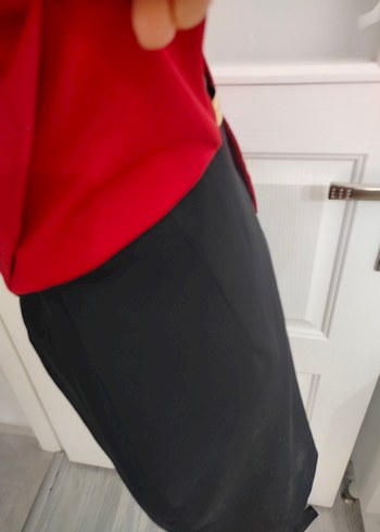 40 beden Elbise Kemer Detaylı Kırmızı Mini Ofis Elbisesi - Görsel 5