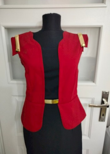 40 beden Elbise Kemer Detaylı Kırmızı Mini Ofis Elbisesi - Görsel 2