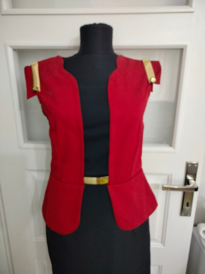 40 beden Elbise Kemer Detaylı Kırmızı Mini Ofis Elbisesi - Görsel 2