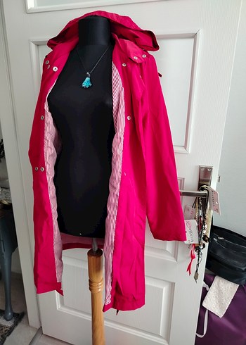 XX beden Bordo Kemerli Uzun Kadın Yağmurluk - Görsel 8