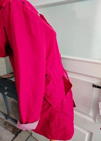 XX beden Bordo Kemerli Uzun Kadın Yağmurluk - Görsel 6