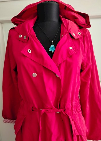 XX beden Bordo Kemerli Uzun Kadın Yağmurluk - Görsel 7