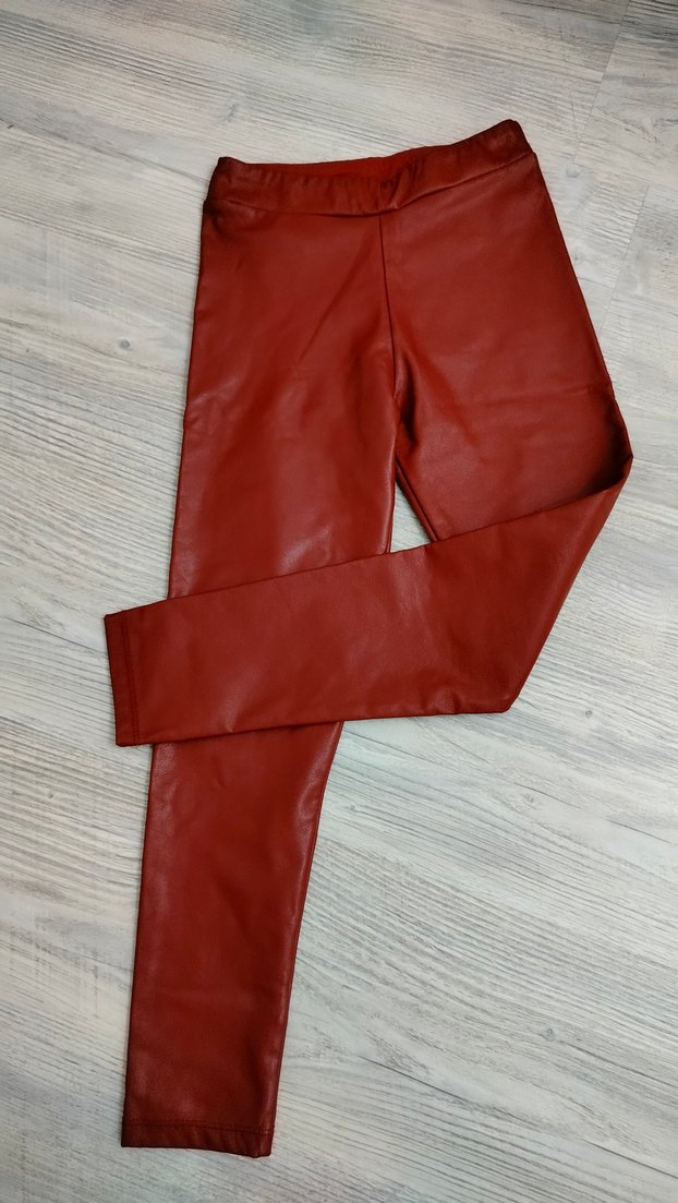9/10,yaş  Kemer Detaylı Kırmızı Deri Kadın Tayt - Görsel 2
