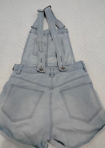 36, Kadın Gri Batik Desenli Denim Şort Salopet - Görsel 3