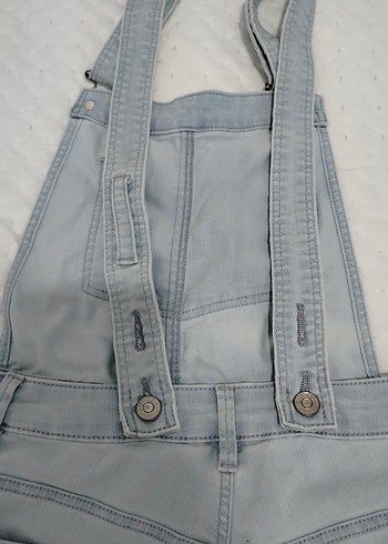 36, Kadın Gri Batik Desenli Denim Şort Salopet - Görsel 4