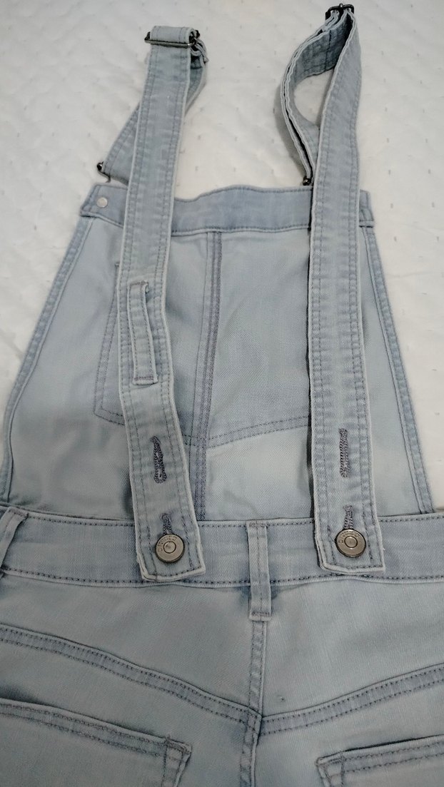 36, Kadın Gri Batik Desenli Denim Şort Salopet - Görsel 4