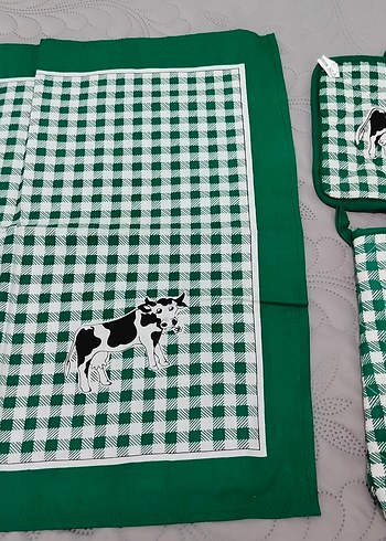 Yeşil Kareli Mutfak Önlüğü Seti - Görsel 4